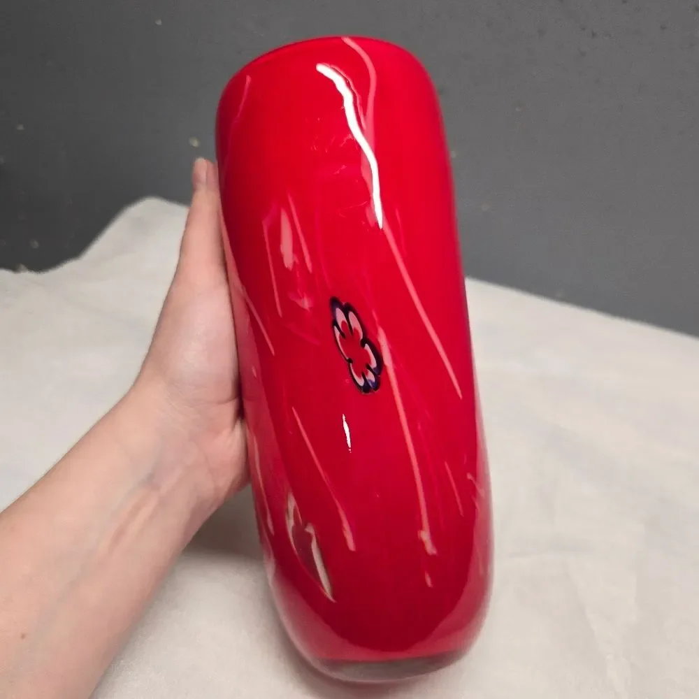 Eastern Hand Blown Murano Style Red Glass Abstract Art Vase